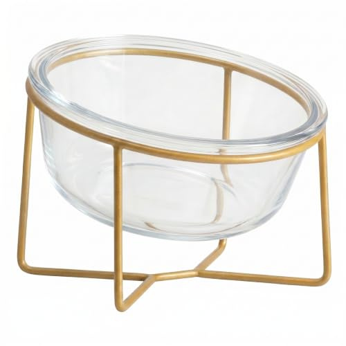 Gamelle pour Chien surélevée avec Support métallique - Bol en Verre pour la Nourriture ou l’Eau - Convient aux Petits Chiens et aux Chats - 480 ML (480g) - Transparent