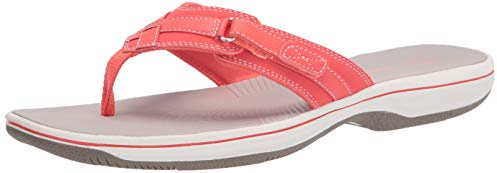 Clarks Women's Breeze Sea Flip-Flop, Bright Coral Synthetic, 3 UK