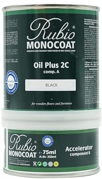 Rubio Monocoat Oil Plus 2C, Leinöl als ökologischer Holzschutz für den Innenbereich, schnell trocknendes Holzöl zur Holzbehandlung - Black, 350 ml