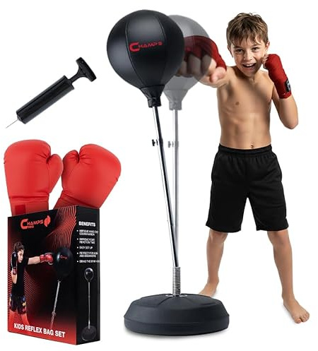 Champs MMA Freestanding Reflex Bag with Stand | Adjustable Height Punching Bag Dummy with Gloves | Home Boxing Training for Agility and Hand-Eye Coordination