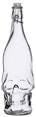 Bottiglia di Vetro da 1 Litro a Forma di Teschio - Chiusura con Guarnizione Ermetica, Caraffa Acqua, Vino, Liquori
