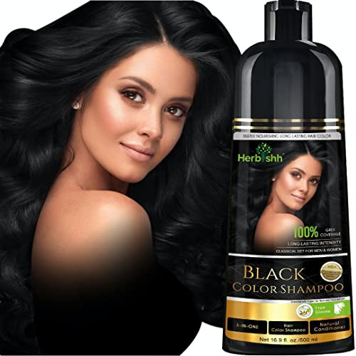 Herbishh Hair Color Shampoo for Gray Hair – Dye Shampoo–Colors in Minutes–Long-lasting colour 500 ML Ammonia-Free (Black)