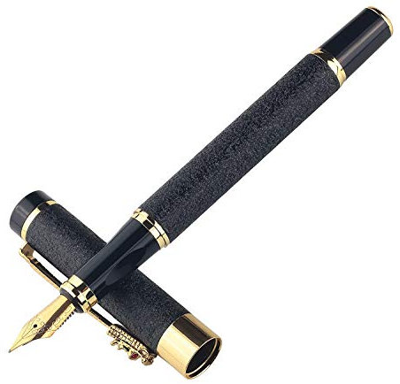 MICHETT Füller Luxus Füllhalter Premium Füllfederhalter Hochwertiger, Ergonomisches Griffstück, Feder F, für Schule und Büro (Schwarz)