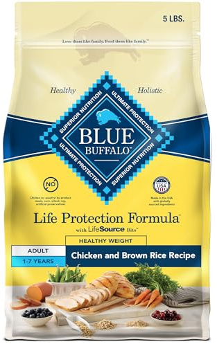Blue Buffalo Life Protection Formula Healthy Weight Adult Dry Dog Food, Supports an Ideal Weight, Made with Natural Ingredients, Chicken & Brown Rice Recipe, 5-lb Bag