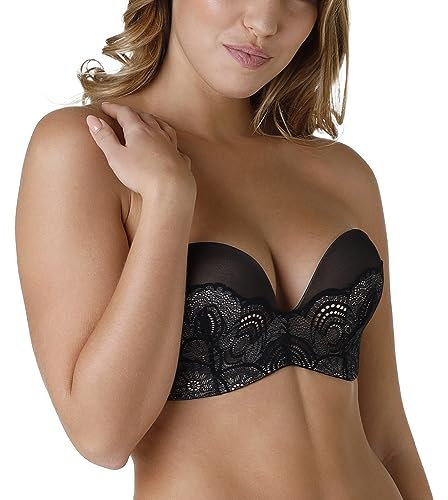 Wonderbra Damen Refined Glamour Ultimate Strapless trägerloser BH mit Spitze starker Halt Push-Up , Strapless-BHschwarz, 75F
