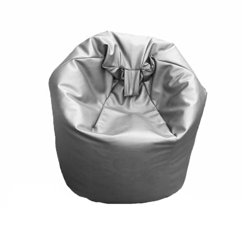 FAUX LEATHER Bean Bag Beanbag Gaming Chair Seat Lazy Lounger Couch (Metallic Silver, Large (70 x 70 x 90 cm))