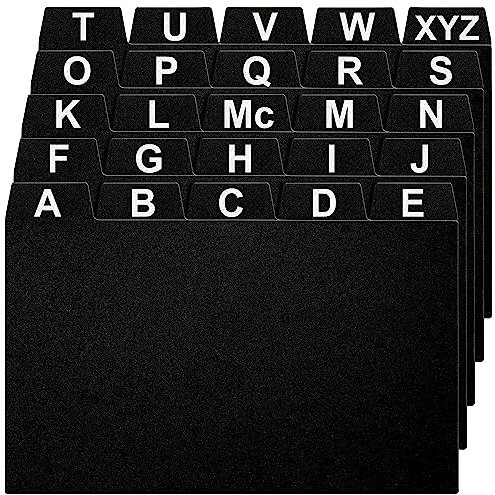 OFFILICIOUS 25 Black Index Card Dividers 3x5 - Large Index Cards for Index Card Box, Index Card Organizer, Index Cards Holder - Alphabetical File Dividers, Recipe and Card Guides, Greeting Cards