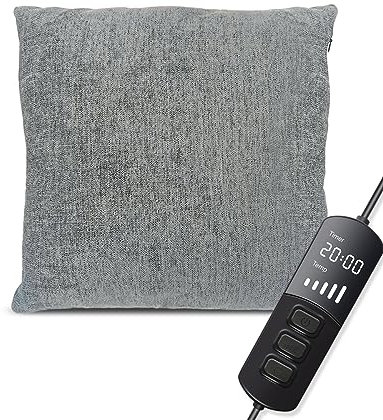 Aroma Season Electric Heated Cushion, 5-Class Temperature Settings, 6 Timing Settigs, Instant Heating for Back Pain Relief, Washable, Gifts for Family (Grey)