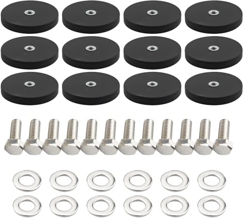 Magneti di montaggio al neodimio, 12 magneti rivestiti in gomma antigraffio con perno filettato maschio M4 e dadi, supporto magnetico rotondo con montaggio forte