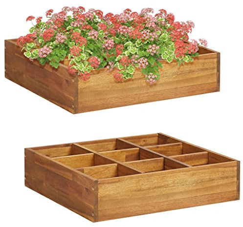 Vasca per fiori, da balcone, fioriera rialzata per giardino, aiuola rialzata per erbe, in legno massello di acacia, 60 x 60 x 15 cm, adatta per balconi da giardino all'aperto