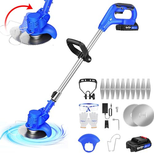 Rasentrimmer mit Akku 21V Rasenkantenschneider, Elektrischer Rasentrimmer, Akku Freischneider & Garten-Rasen-Unkraut-Trimmer Elektro-Trimmer Gartenkantenfräser mit Drehkopf, Teleslopstiel für Garten