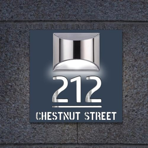 Números de casa solares personalizados para exteriores – Placa de dirección solar con nombre de calle LED – Luz para casa (cuadrada)