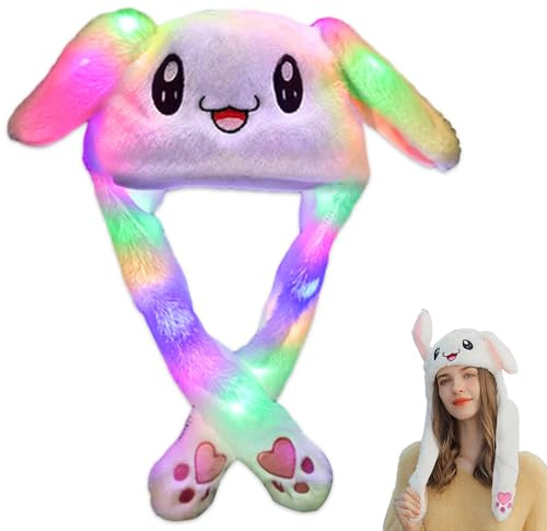 Udbrud Bonnet Oreille Qui Bouge, Chapeau de Peluche Lapin avec Oreilles en Mouvement Chapeau Animal drôle Les Oreilles avec Airbag Pour Cosplay, Noël, Cadeau (Blanc)