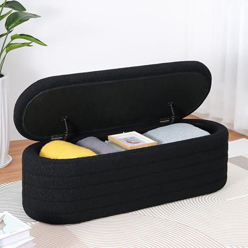 LEUTED Sitzhocker mit Stauraum, Teddystoff Bank mit Stauraum，Moderner Sitzbank Schlafzimmer, Polsterbank für Wohnzimmer, Flur (Schwarz 117x41,5x40 cm)