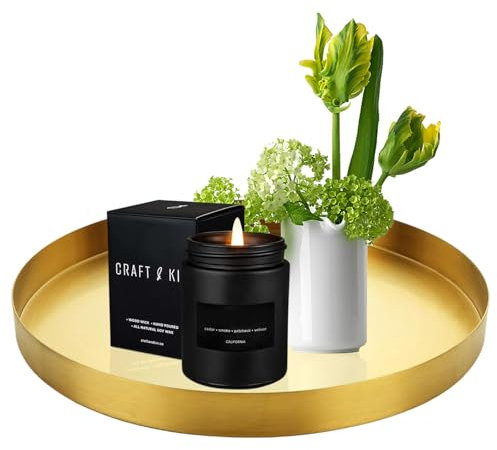 TESSTSY Deko Tablett Gold Rund 20 cm, Edelstahl-Serviertablett, Kerzenteller für Schmuck, Küche, Badezimmer