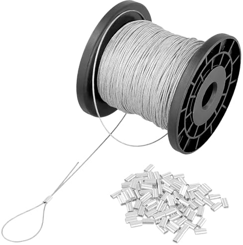 MAKTSAM 426 Feet/ 130m Wire Rope Kit, Stainless Steel Wire Cable 1mm with 100 Crimping Clamps Aluminum Loop Sleeve Heavy Duty for Hanging, Bundling, 7x7 Strand Core