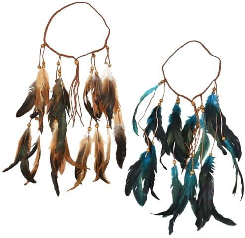 Tokaneit 2 Pezzi Indiana Copricapo Hippie Boemia, Fascia Capelli Tassella Boho Piuma, Gypsy Copricapo, Perline, Accessori Hippie, Festival Capelli per Feste Accessori per Donne e Ragazze