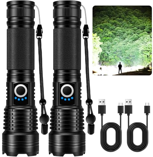 MILAOSHU Rechargeable Flashlights 90000 High Lumens - 2 Pack, Super Bright LED Flashlight Rechargeable with 5 Light Modes, High Powered & IPX7 Waterproof Flash Light for Camping, Home