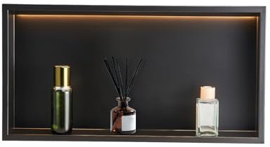 VEVOR Nicchia per Doccia, 33,0 x 63,5 x 10,2 cm, Nicchia in Acciaio Inossidabile da Incasso a Parete con Striscia LED, Porta Sapone e Shampoo, Sigillato Impermeabile, Singolo Strato, Nero