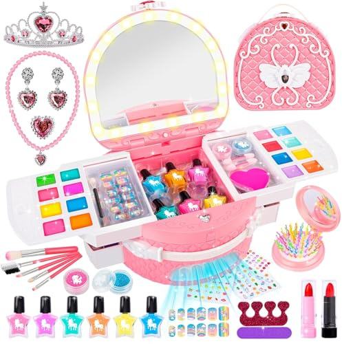 Herenear Kit Unghie Bambina 6-12 Anni, Trucchi Bambina Kit Unghie con Unghie Asciuga, Peel Off Smalto per Unghie, Adesivi Compleanno Manicure Gioco Regalo Ragazza (Rosa)