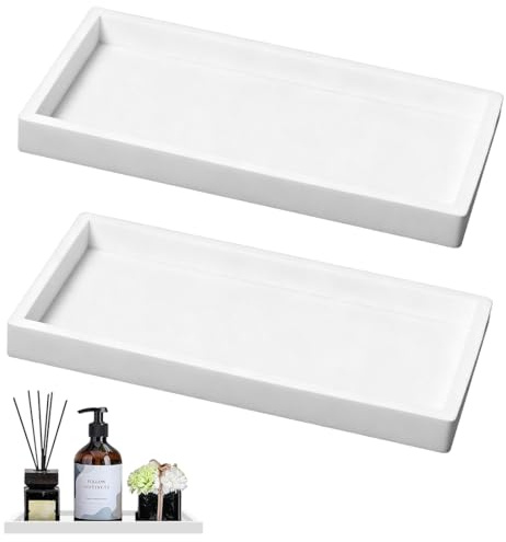2 Pieces Bathroom Vanity Tray, Toilet Tank Storage Tray Resin Dresser Jewelry Ring Dish Tank Storage Kitchen Sink Countertop Organiser Plate Holder