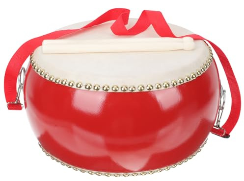 AMUSLESUR Tambour Bois Éducatif pour Garçon Fille avec Peau de Vache Baguette et Sangle Percussion pour Éveil Musical Garçon Fille