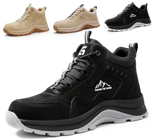 GUSAYEX Men's Steel Toe Cap Boots Puncture Resistant Safety Shoes | Waterproof microfibre upper and wear-resistant rubber sole for warehouse, logistics, maintenance and construction work