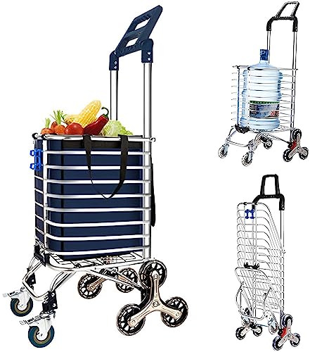 Carrello pieghevole per salire le scale con 8 ruote, manico girevole a 360°, capacità di carico 51 kg, carrello multiuso per magazzino e shopping