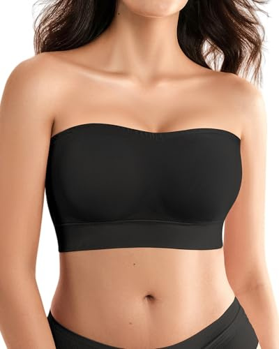 SHARICCA Axelbandslös bh för kvinnor utan bygel – sömlös push-up bandeau BH med halkfri silikon – strapless BH som bralette & tub top – vadderad bygellös bh för kvinnor