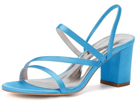 LRMYMHY Scarpe da Sposa con Tacco Largo da Donna Décolleté con Punta Aperta E Cinturino alla Caviglia Slingback Scarpe da Festa Matrimonio,Sky Blue,40 EU