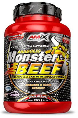 Amix - Monster Beef Protein - Suplemento Alimenticio - Mejora del Rendimiento - Proteína de Suero - Glutamina en Polvo - Nutrición - Proteína de Ternera - Sabor Chocolate - Bote de 1 Kg