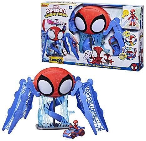 Spidey and his Amazing Friends Hasbro Marvel Web-Quartier Spielset mit Lichtern, Geräuschen, Spidey und Fahrzeug, ab 3 Jahren, F1461, Mehrfarbig