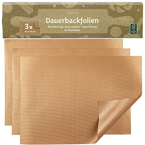 Dauerbackfolie 40x29cm: 3xPremium Backpapier Wiederverwendbar für Backofen und Grill – Mehrweg Backpapier Antihaft, 260 Grad Hitzebeständig, Waschbar–Wiederverwendbares Backpapier–Backmatte von LIVAIA