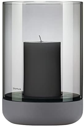 Windlicht CALMA | Kerzenhalter aus hochwertigem Beton und Smoke Glas | Farbe Steel Gray | Größe L | 15L x 15B x 22,5H cm | Indoor | exkl. Kerze