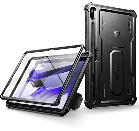 Dexnor Kompatibel mit Samsung Galaxy Tab S7 FE Hülle, [Eingebaute Displayschutzfolie und Ständer] Strapazierfähiger Schutz in Militärqualität Stoßfeste Schutzhülle Kompatibel mit Tab S7 FE – Schwarz