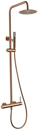 MICE - Colonna doccia con monocomando integrato in acciaio inox - spruzzatore extra piatto - Rubinetteria bagno color rame - Oro rosa spazzolato