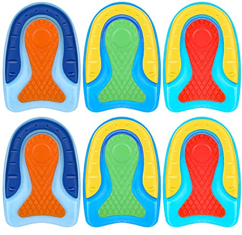 Janmercy 6 Pcs Kids Heel Cups for Heel Pain Sensitive Spurs, Plantar Fasciitis, or Ankle Pain for Sport Traction Shock Absorbing Lightweight Gel Cushion Pads in 3 Colors(Kid's Size 3-7)