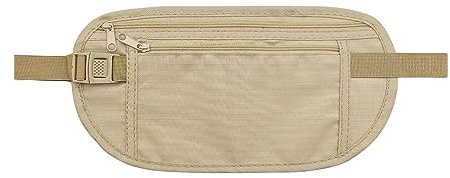FuninCrea Money Belt, Nylon Fanny Pack Hidden Bum Bag with RFID Blocking for Women Men, Anti-Theft Waist Pack Under Clothes with Adjustable Buckle for Travel, Running, Hiking, Cycling (Beige)