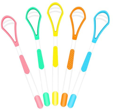 KASESSS 5 Pezzi Pulisci Lingua, Tongue Scraper Plastic, Spazzolino Lingua, Nettalingua Riutilizzabile, Raschietto Lingua per Bambini Adulti, Pulizia Lingua per Ridurre l'Alito Cattivo e Pulizia Orale