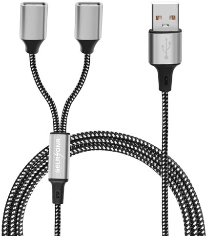 GELRHONR USB Splitter Y Cable, Cable de extensión USB A macho a 2 hembra compatible con carga y sincronización de datos, para impresora/teclado USB/unidad flash/Laptop/LED-1,1M / 3,6Ft (1 a 2)