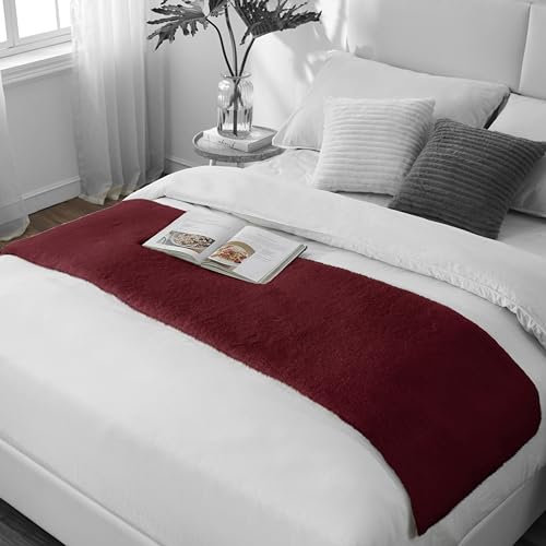 Teppich Wölkchen Fellteppich, Kunstfell Teppich Waschbar, Hasenfell Imitat, Kaninchenfell, Kurzfell - Tischläufer Fell, Fell Läufer Flur, Bettläufer - Rot - 50x150cm