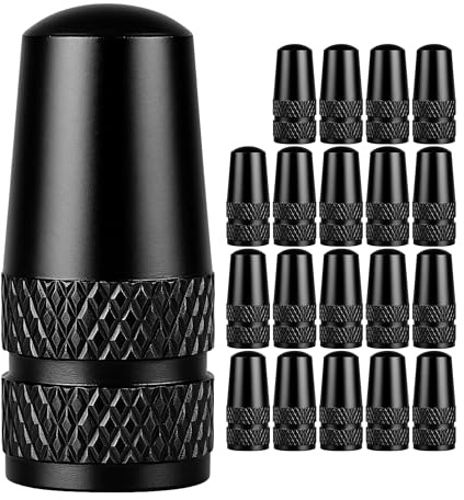 Tapones de Aluminio para Bicicletas, 20 pzs, en Negro, para neumáticos de Bicicleta con válvula Dunlop y Presta, Tapones de Repuesto, Cubierta de válvula de neumático de Bicicleta