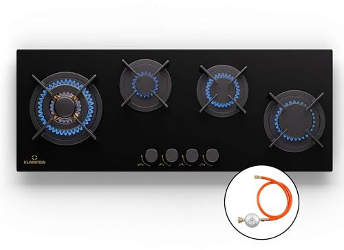 Klarstein Tables de Cuisson à Gaz, Plaque de Cuisson Gaz à 4 Brûleurs, Table de Cuisson Encastrable à 4 Feux de 8600W, Cuisiniere Gaz, Gaziniere Gaz avec Brûleurs en Acier Inoxydable, Cuisinières GPL