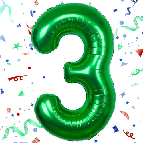 VUCDXOP Foil Palloncini Numeri 3, 101 CM Verde Scuro Palloncino Compleanno 3, Numeri Gonfiabili Palloncini 3, Compleanno Gonfiabili Pallone per Anniversario, Decorazione Feste di Palloncino