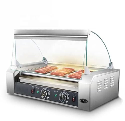 Macchina Per Hot Dog Commerciale, Macchina Per Arrostire Salsicce Elettrica a 7 Rulli Con Luce LED, Controllo Indipendente Della Temperatura a Doppia Manopola, Macchina Per Grigliare Hot Dog a 360°