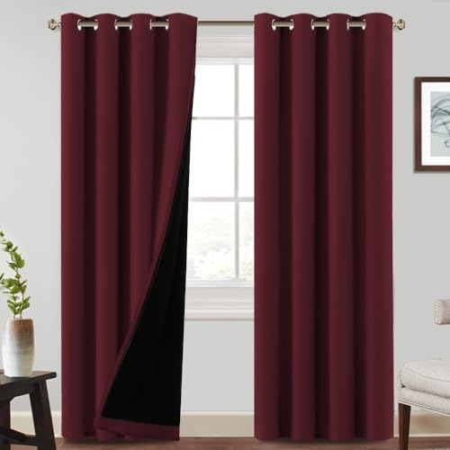 BellaHills Cortinas Opacas,Ortinas 100% Blackout con Ojales Cortinas,Cortinas Acusticas,Aislantes Termicas,para Salon Dormitorio,2 Piezas,132x240 CM,Rojo