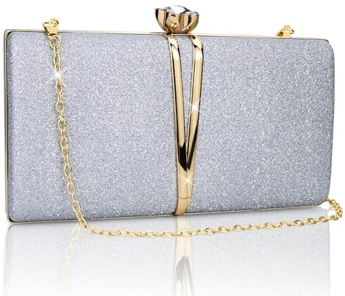 Farcauo Sac de soirée pour femmes Petite pochette argentée Sac à main de mariage à paillettes Sac à bandoulière pour dames