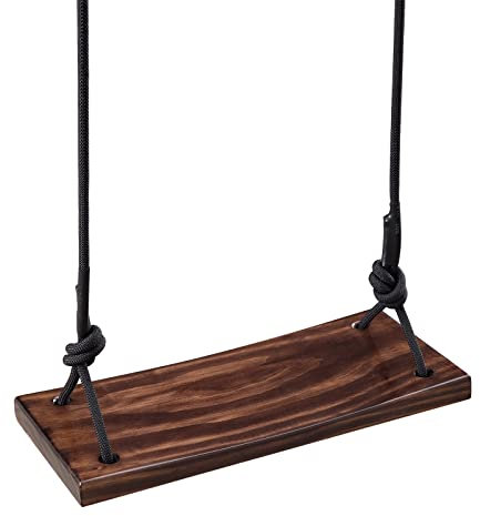 PELLOR Wood Swing Seat, Carbonized Wooden Tree Swing Set, Adjustable Rope Swings for Adult in the Garden,Yard,Outdoor & Indoor,Max Load 440lbs