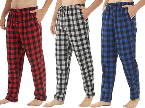 Pack de 2 pantalones de pijama para hombre, algodón, franela, suaves, a cuadros, Pj Bottoms Lounge, pijama con botones y bolsillos, XL