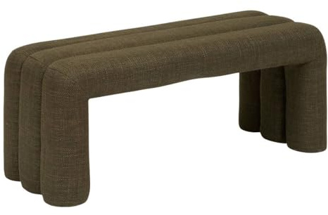 Atmosphera - Banc Sisco – Bout de Lit Design Moderne en Tissu Kaki – Assise Confortable Rembourrée – Structure Robuste Bois – 102x42cm, 2 Places